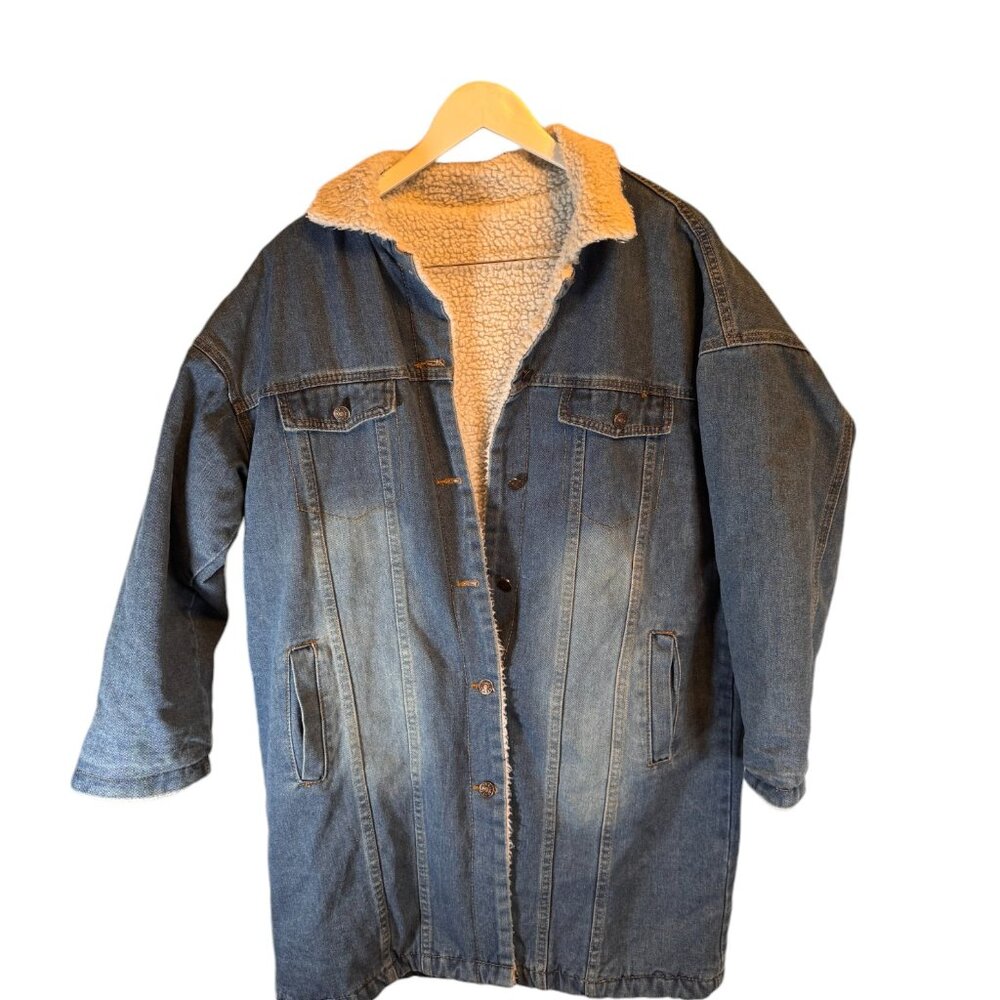 Winter Womens Jean Coat Thicken Warm Fleece Long Denim Coat